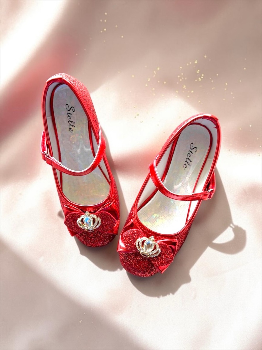 Stelle Princess Heels Red Sparkle Gold Crown Girls Size 2 Like New